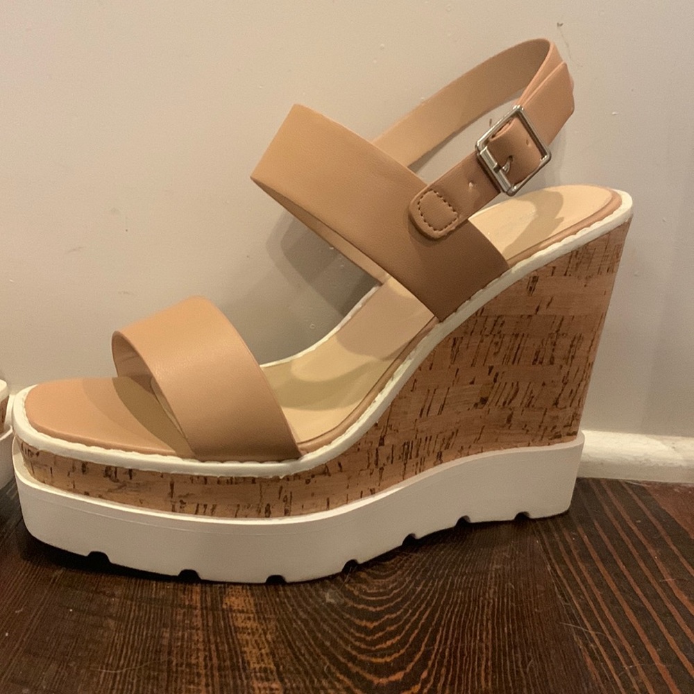 Soda Brown Platform Wedges with Cork Accent